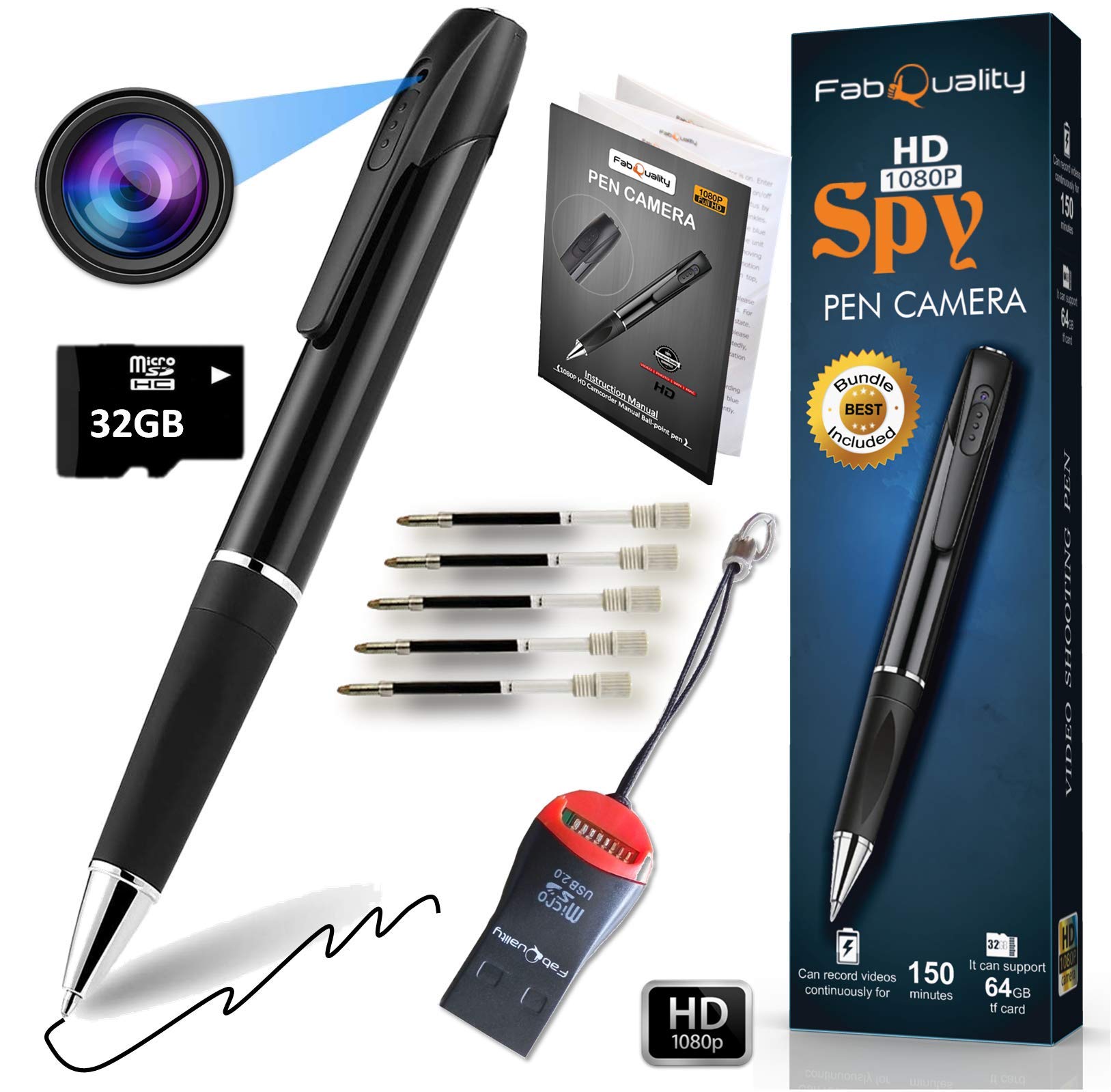 Spy Camera Pen 1080P HD Kayıt (32GB Hafıza Kartıyla) -Spy Kalem Kamera,  Gizli Kamera Kalemi -Mini Casus Gizli Kamera Casus Kamera Küçük Kamera-Mini  Gizli Kamera+ 5 mürekkep+SD Kart Okuyucu : Amazon.com.tr: Elektronik