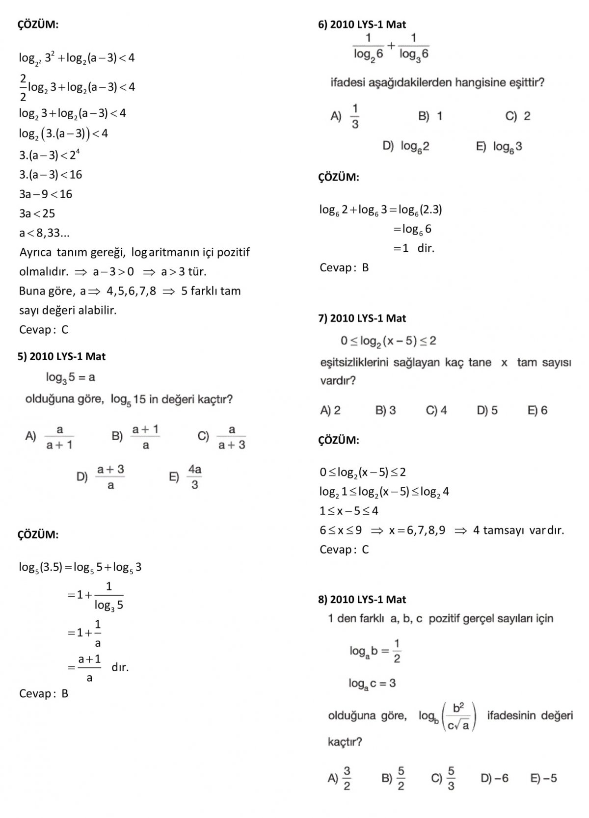 Logaritma AYT çıkmış matematik soruları ve çözümleri | SorumVar.Net